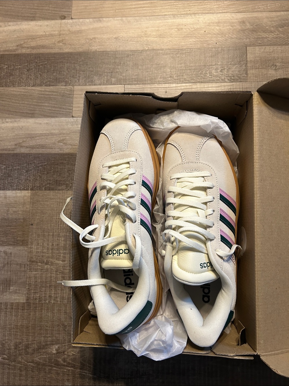 adidas Cream Low-Top Sneakers with Pink & Green Stripes